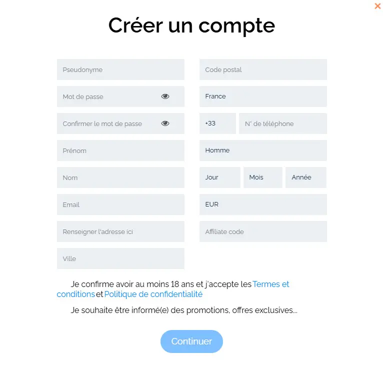 Processus d'inscription QBet Casino